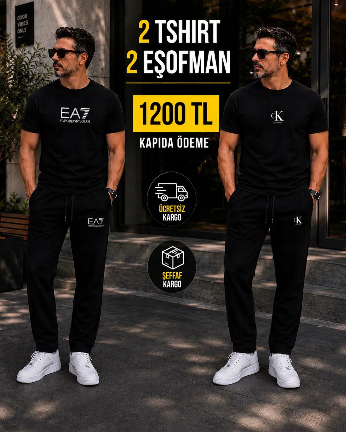EA7 SİYAH TSHİRT TAKIM - CK SİYAH TSHİRT TAKIM