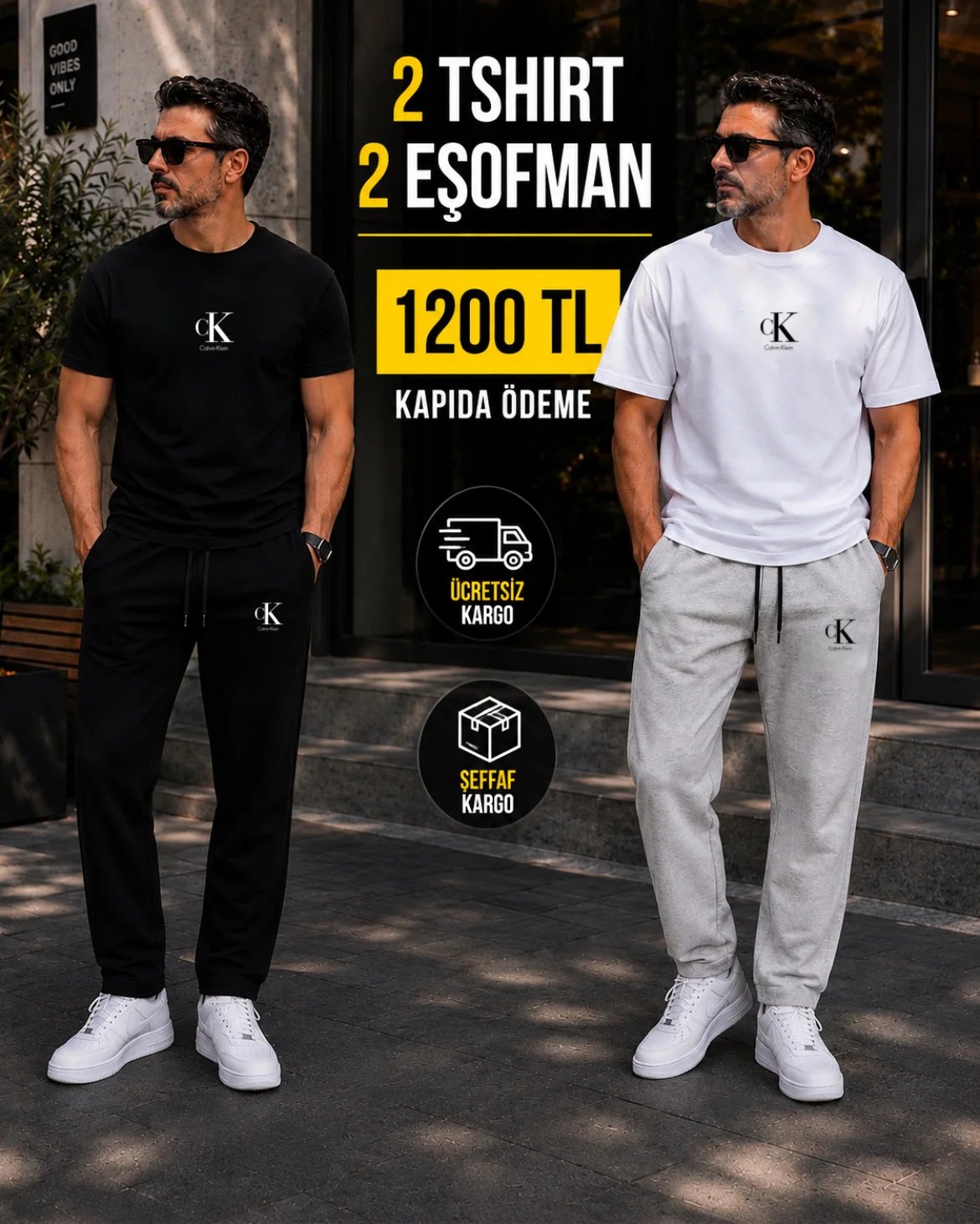 CK SİYAH VE BEYAZ TSHİRT TAKIM