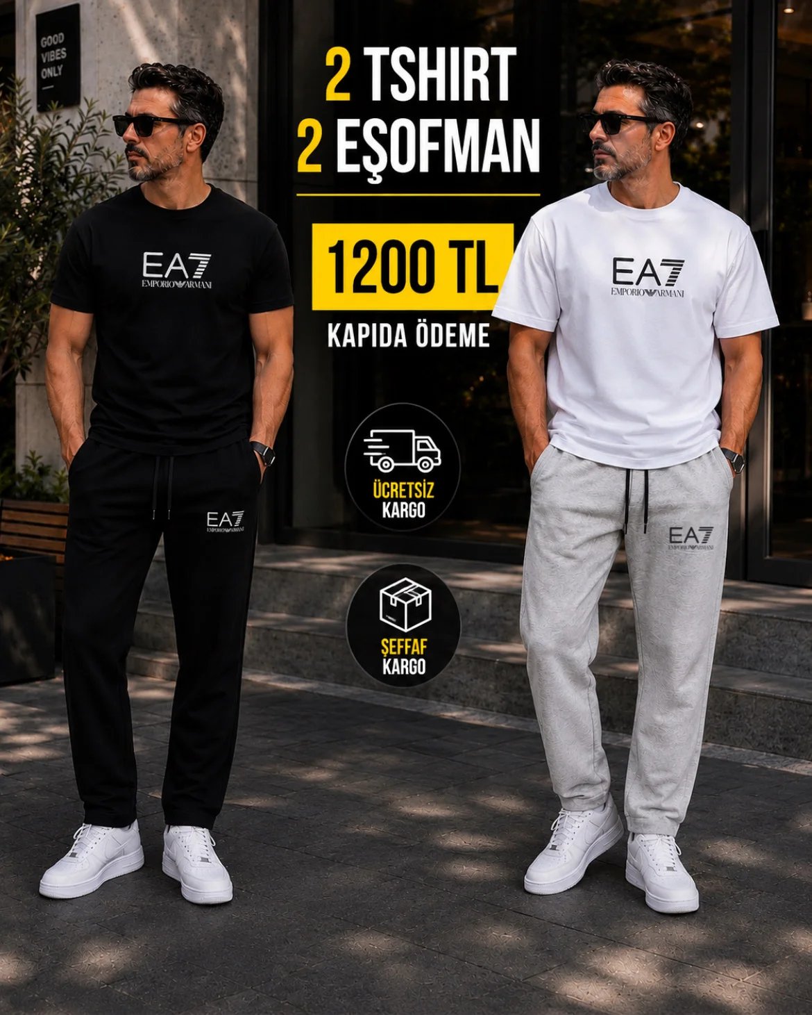 EA7 SİYAH TAKIM - EA7 BEYAZ TSHİRT TAKIM
